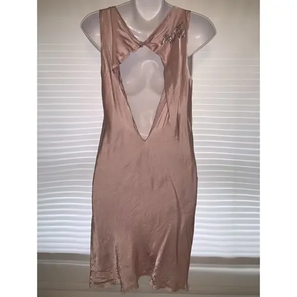 We Are Replay Uniform 4 angels Pink Y2k Silk Slip Dress Cat Open Back Sz Small - Picture 3 of 13